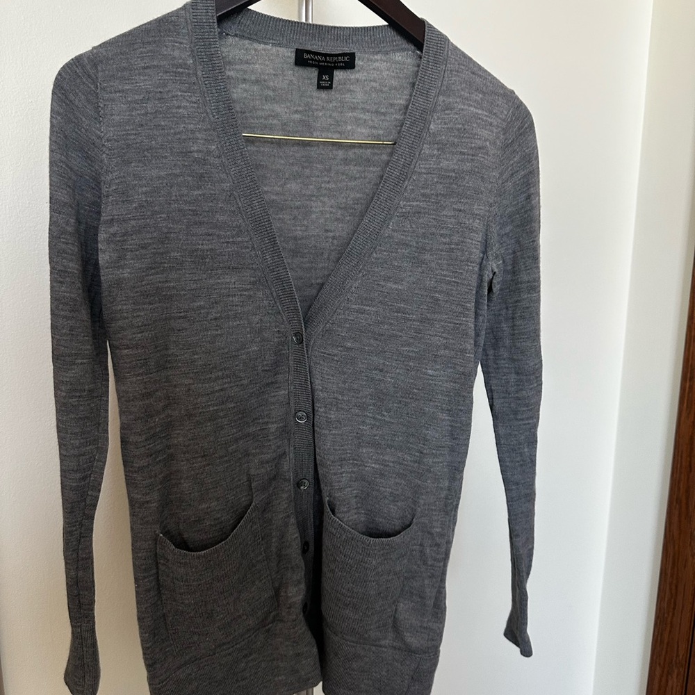 Banana Republic Gray Women’s Cardigan Sweater-100% Merino Wool